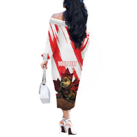 Personalised Canada Beaver Adventurer Off The Shoulder Long Sleeve Dress With Maple Leaf