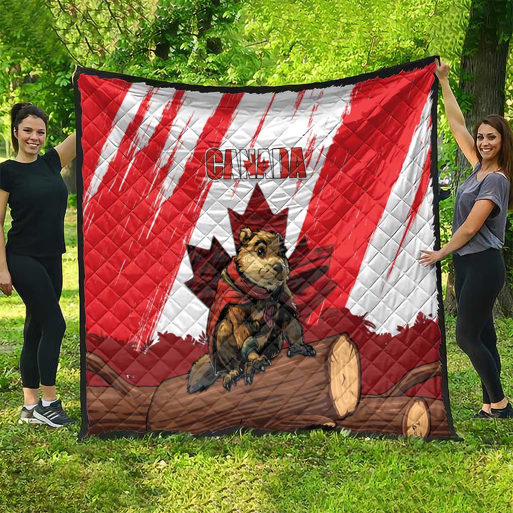 Canada Beaver Adventurer Quilt With Maple Leaf
