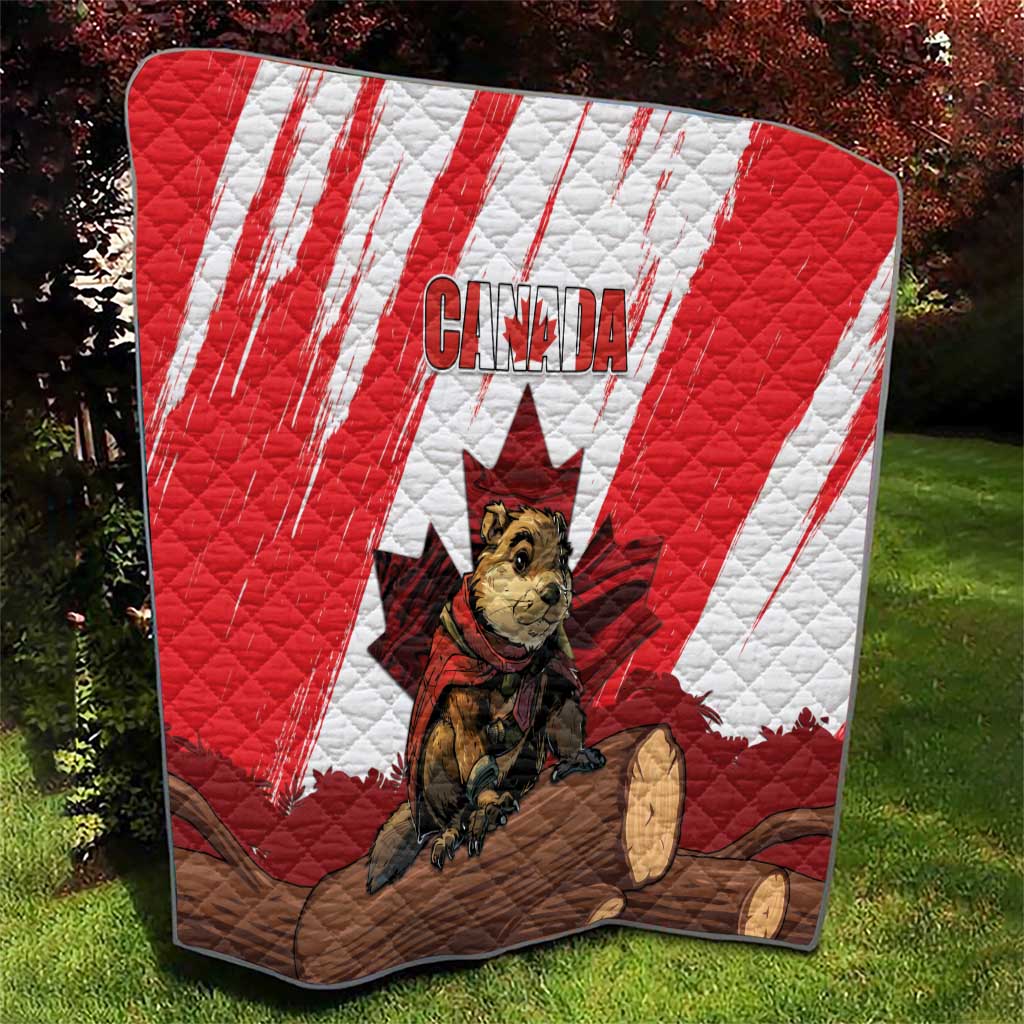 Canada Beaver Adventurer Quilt With Maple Leaf