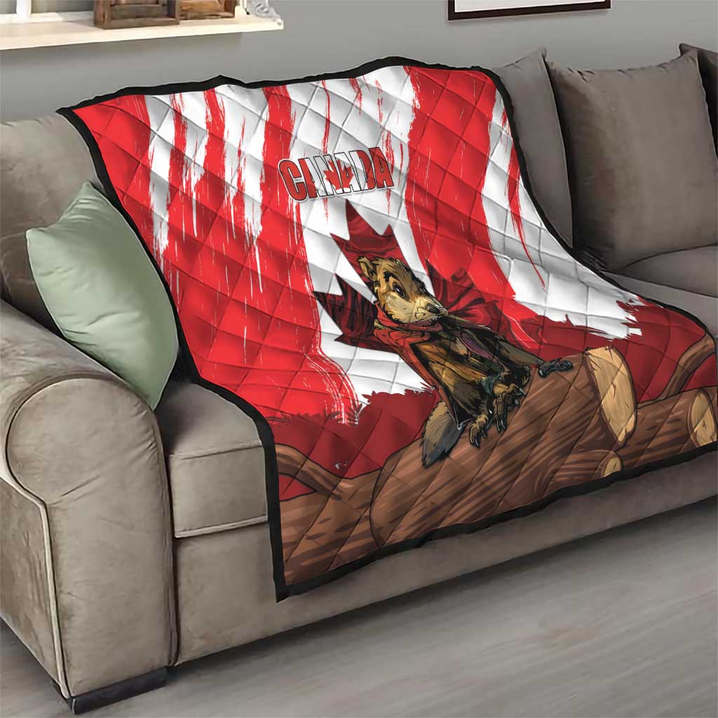 Canada Beaver Adventurer Quilt With Maple Leaf