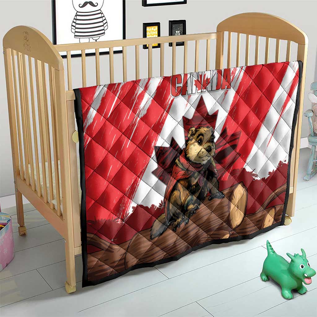 Canada Beaver Adventurer Quilt With Maple Leaf