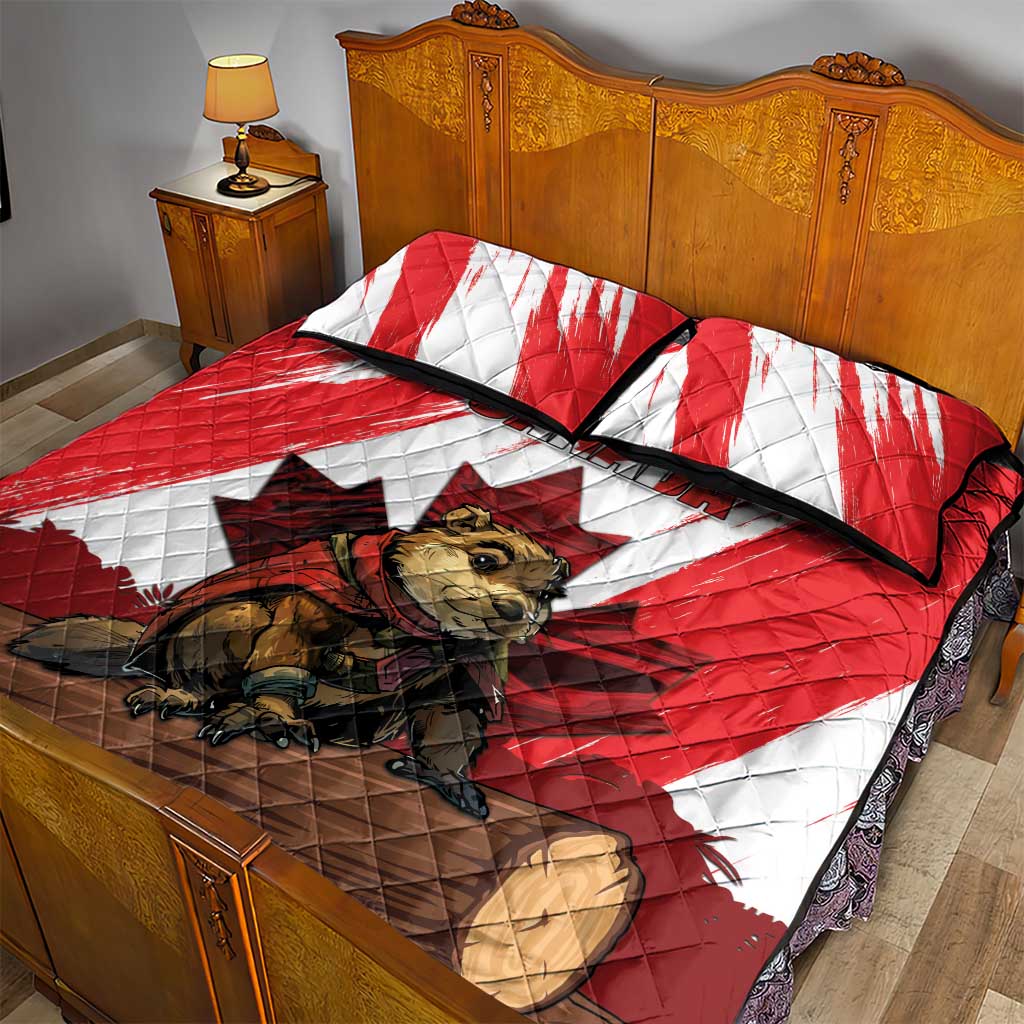 Canada Beaver Adventurer Quilt Bed Set With Maple Leaf