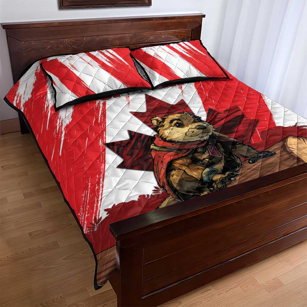 Canada Beaver Adventurer Quilt Bed Set With Maple Leaf