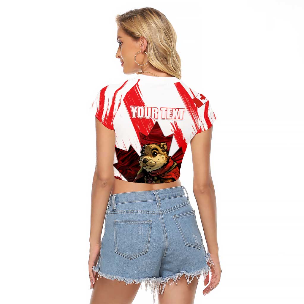 Personalised Canada Beaver Adventurer Raglan Cropped T Shirt With Maple Leaf