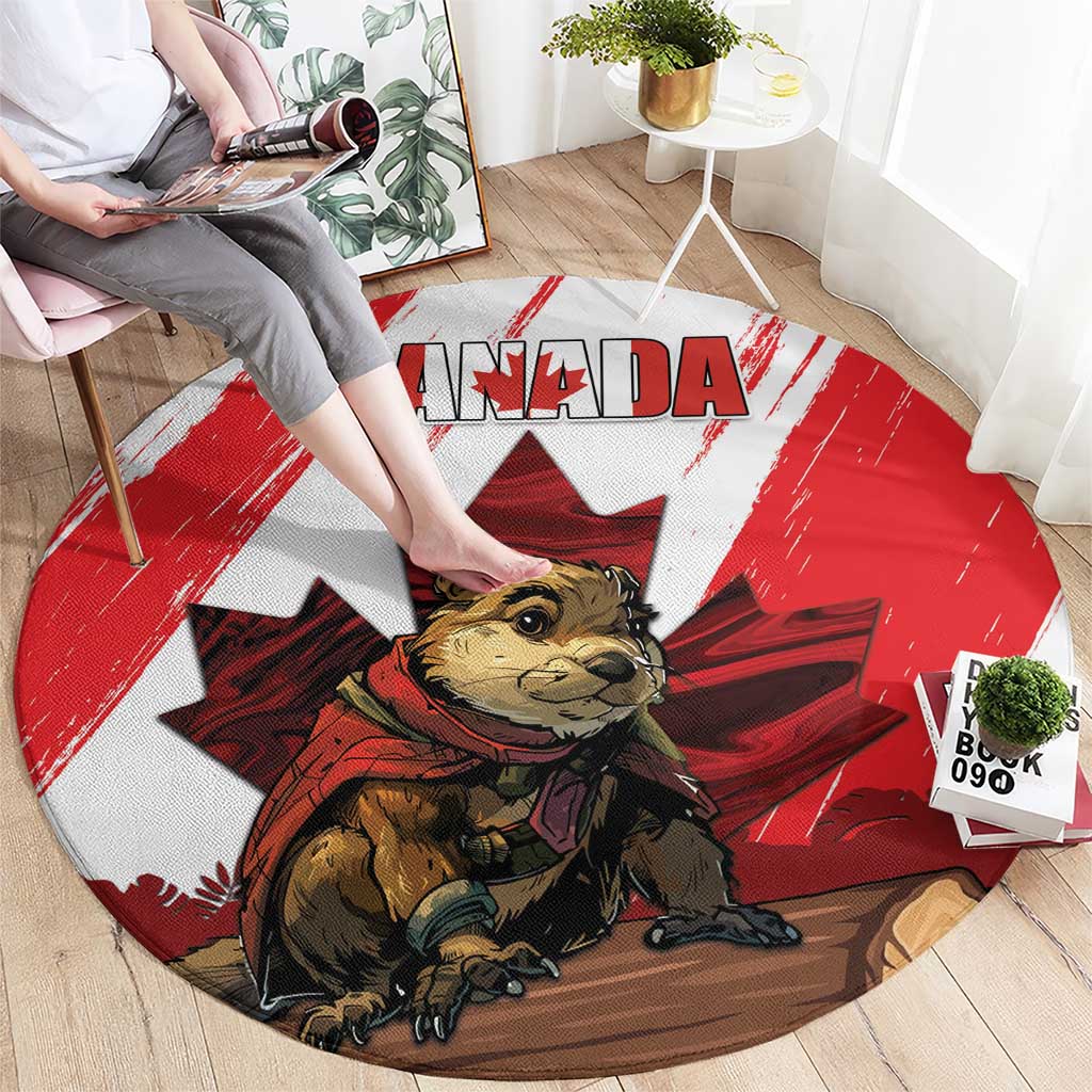 Canada Beaver Adventurer Round Carpet With Maple Leaf