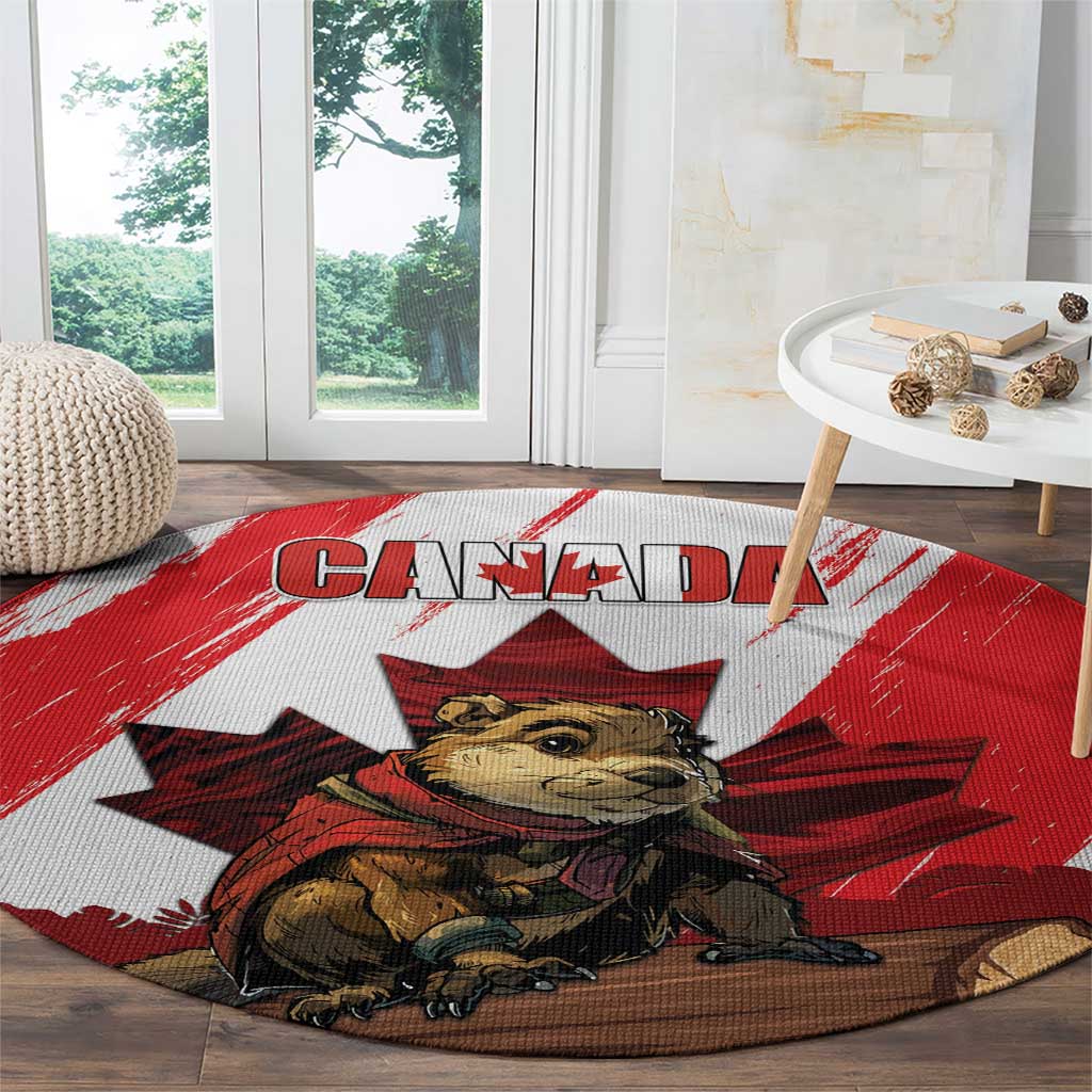 Canada Beaver Adventurer Round Carpet With Maple Leaf