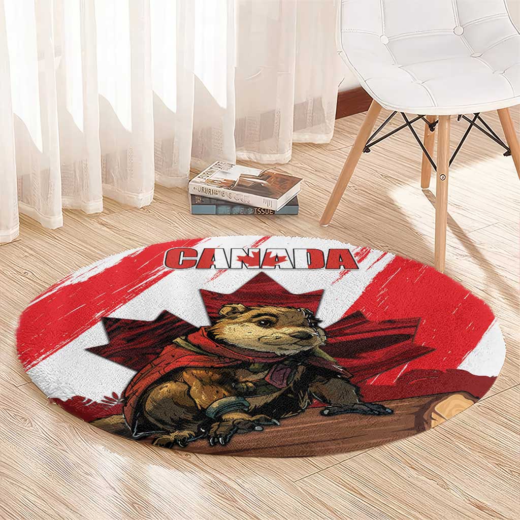 Canada Beaver Adventurer Round Carpet With Maple Leaf