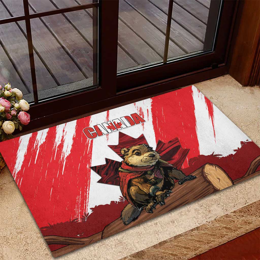 Canada Beaver Adventurer Rubber Doormat With Maple Leaf