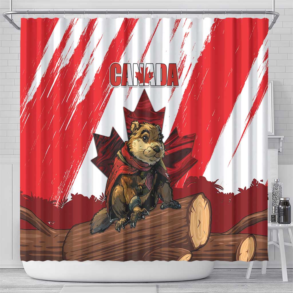 Canada Beaver Adventurer Shower Curtain With Maple Leaf