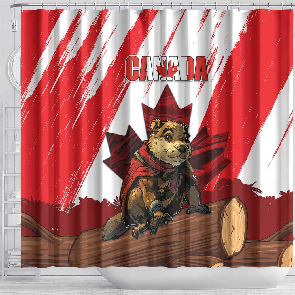 Canada Beaver Adventurer Shower Curtain With Maple Leaf