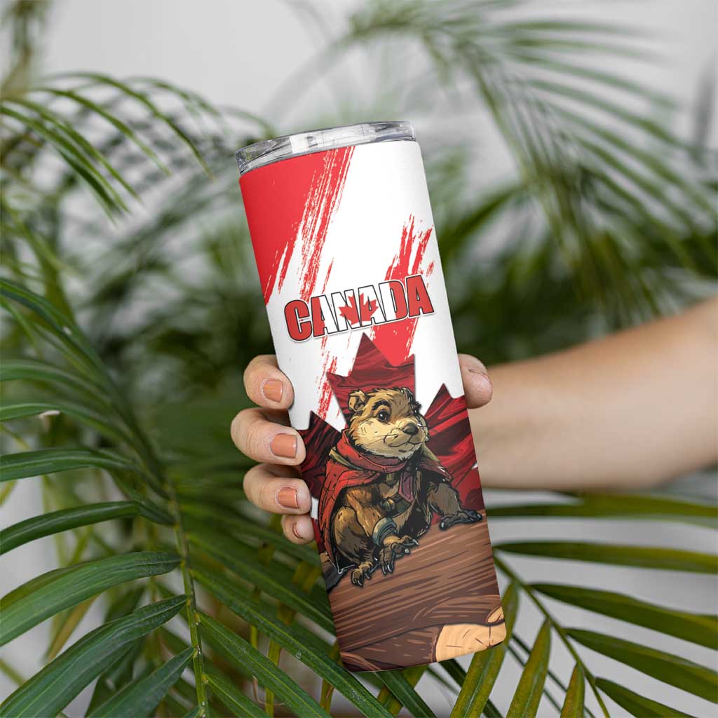 Personalised Canada Beaver Adventurer Skinny Tumbler With Maple Leaf