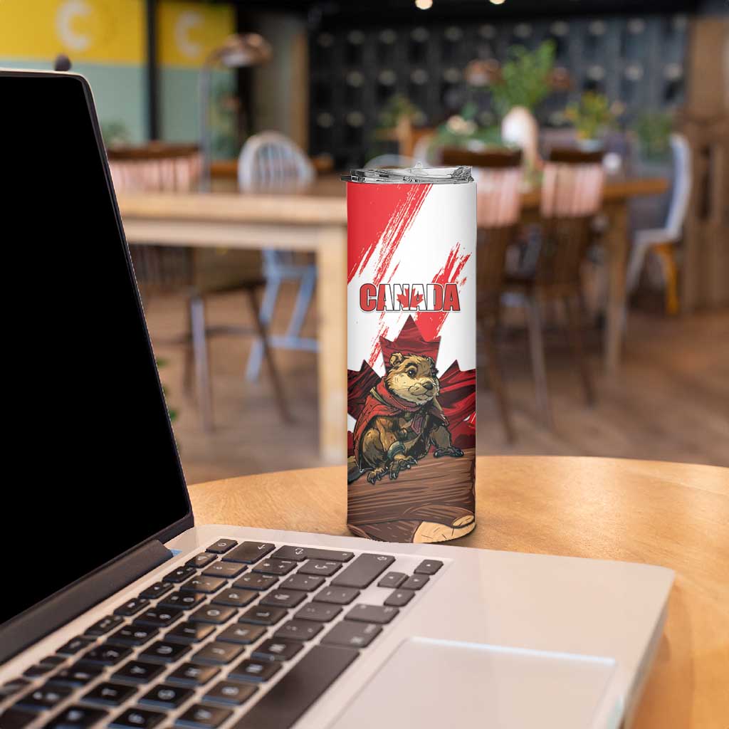 Personalised Canada Beaver Adventurer Skinny Tumbler With Maple Leaf