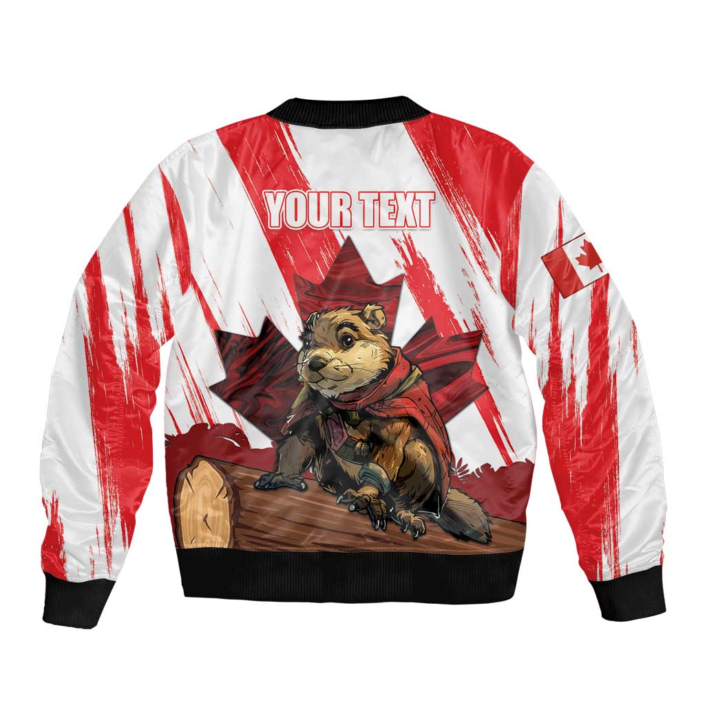 Personalised Canada Beaver Adventurer Sleeve Zip Bomber Jacket With Maple Leaf