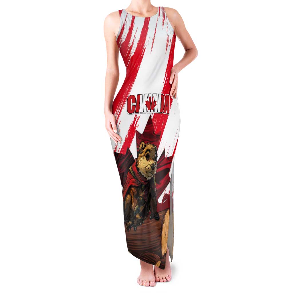 Personalised Canada Beaver Adventurer Tank Maxi Dress With Maple Leaf