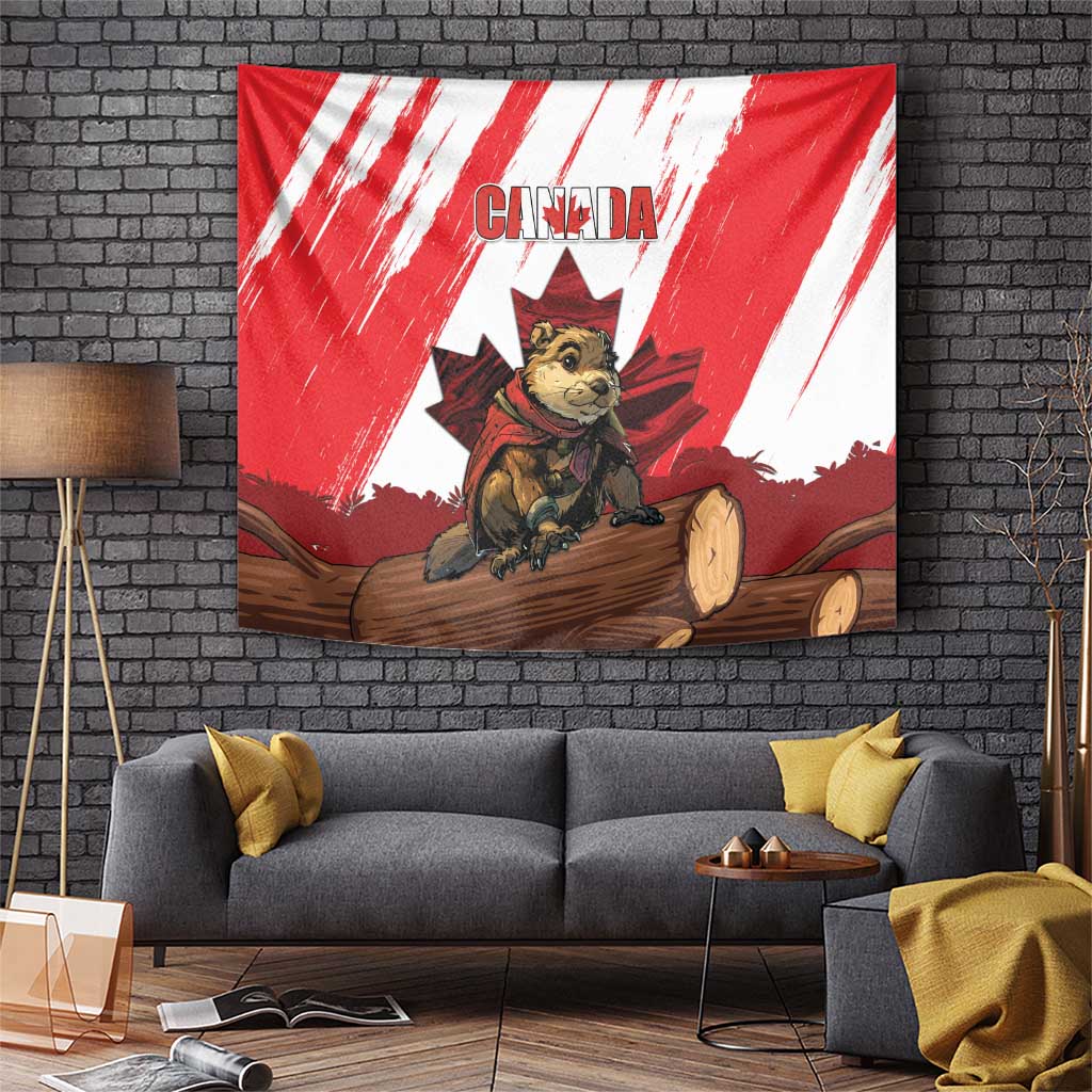 Canada Beaver Adventurer Tapestry With Maple Leaf
