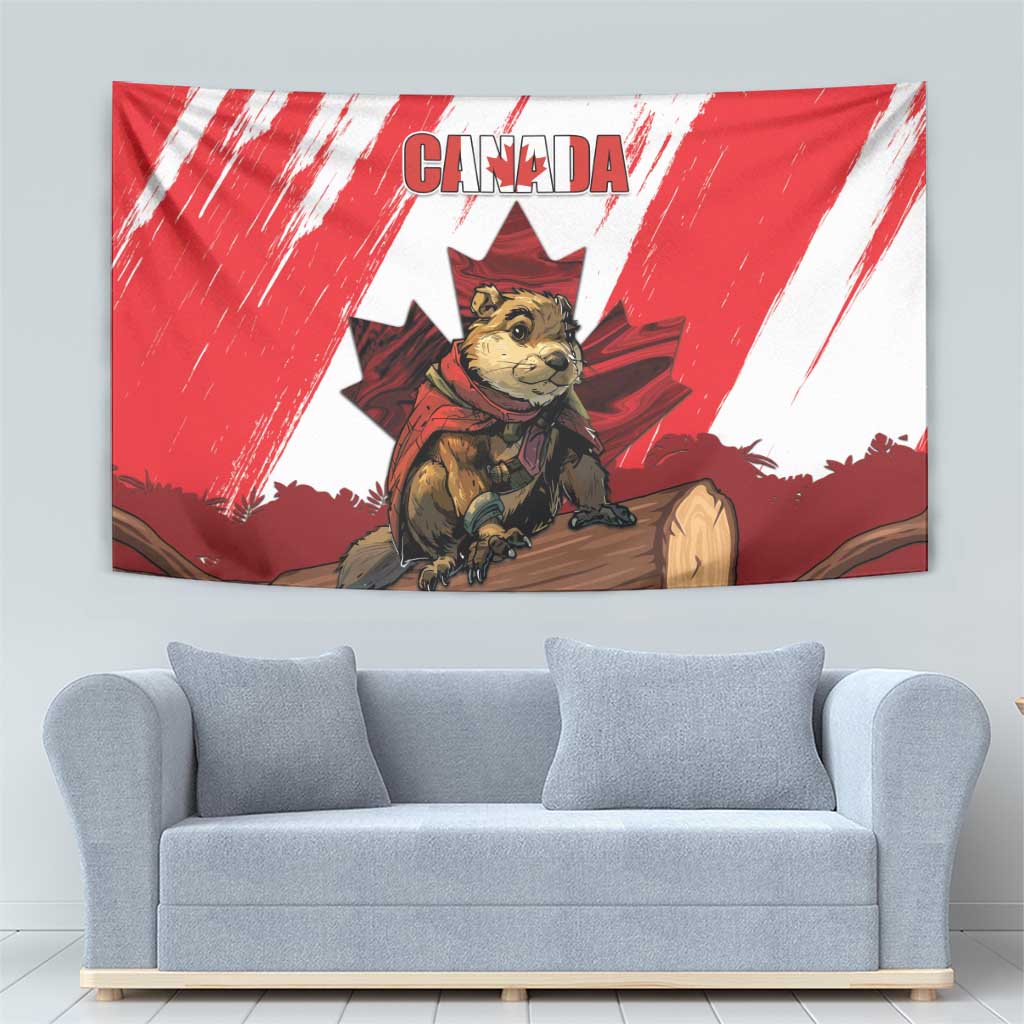 Canada Beaver Adventurer Tapestry With Maple Leaf