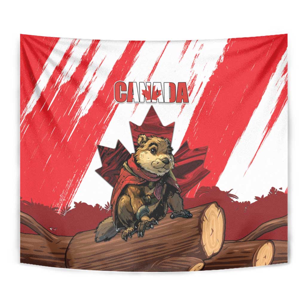 Canada Beaver Adventurer Tapestry With Maple Leaf