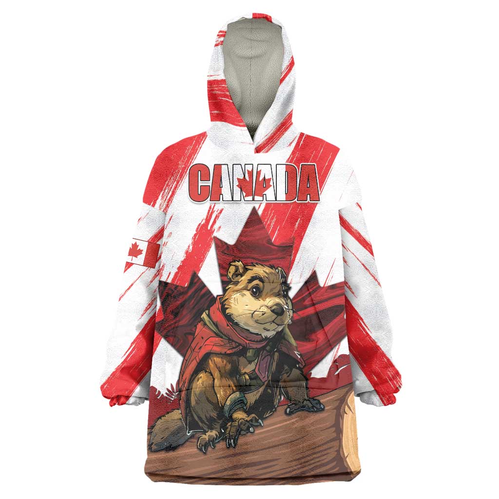 Personalised Canada Beaver Adventurer Wearable Blanket Hoodie With Maple Leaf