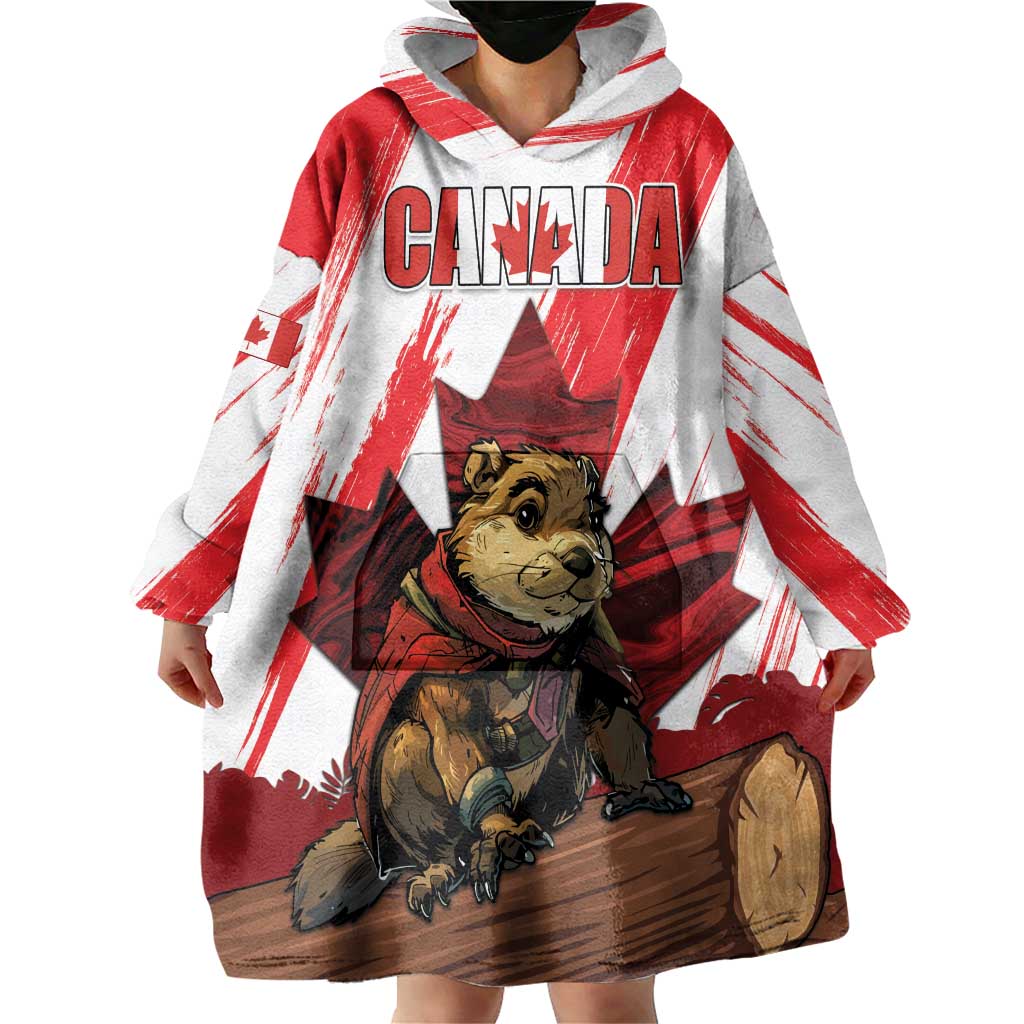 Personalised Canada Beaver Adventurer Wearable Blanket Hoodie With Maple Leaf