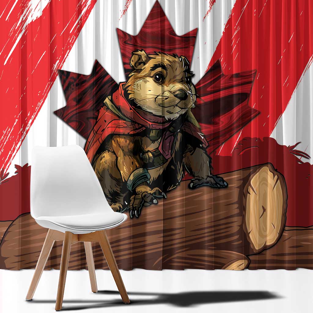 Canada Beaver Adventurer Window Curtain With Maple Leaf