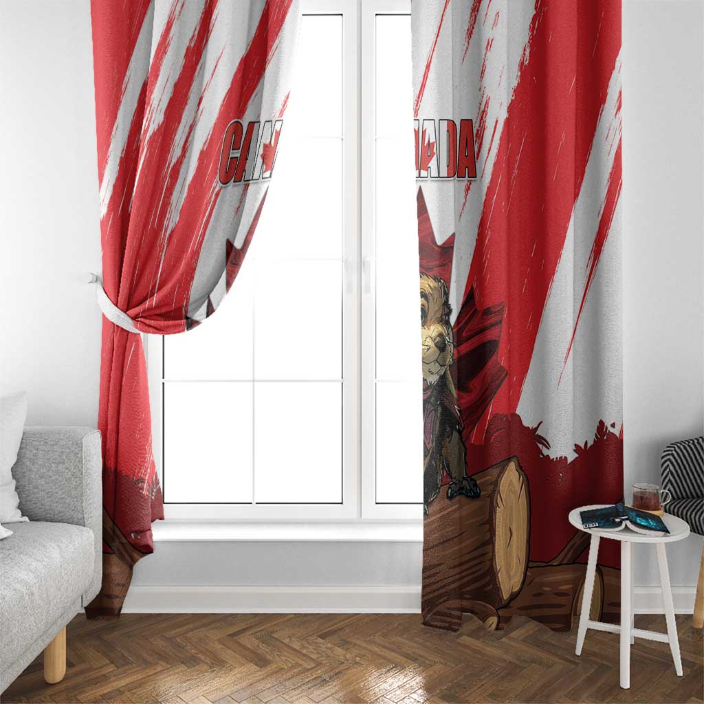 Canada Beaver Adventurer Window Curtain With Maple Leaf
