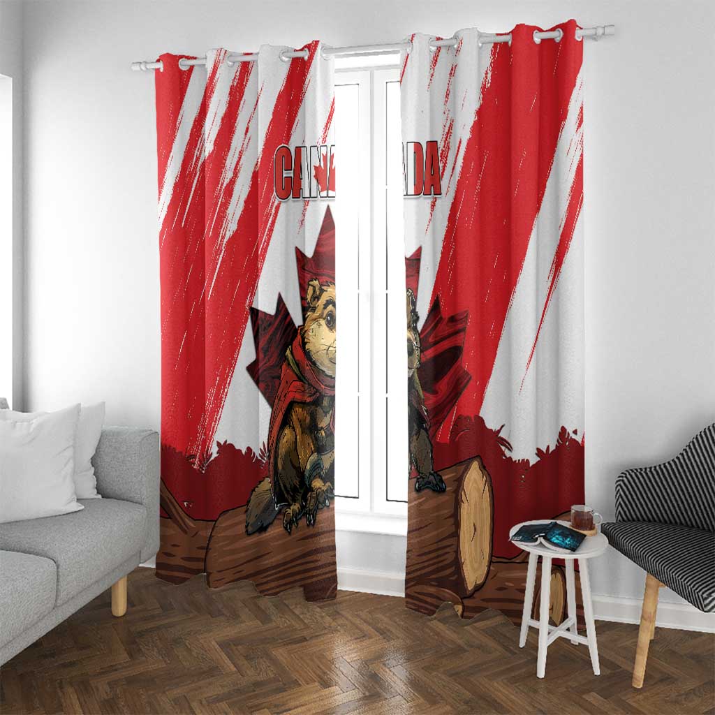 Canada Beaver Adventurer Window Curtain With Maple Leaf