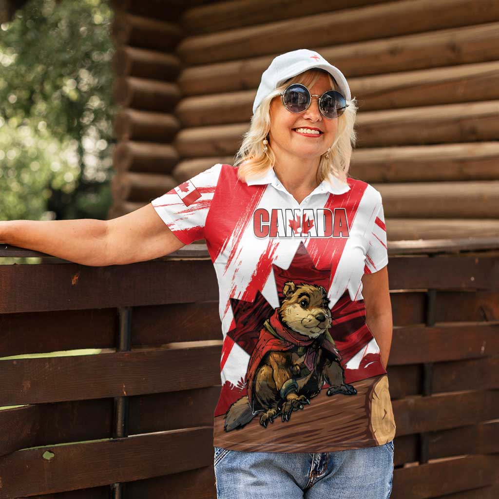 Personalised Canada Beaver Adventurer Women Polo Shirt With Maple Leaf