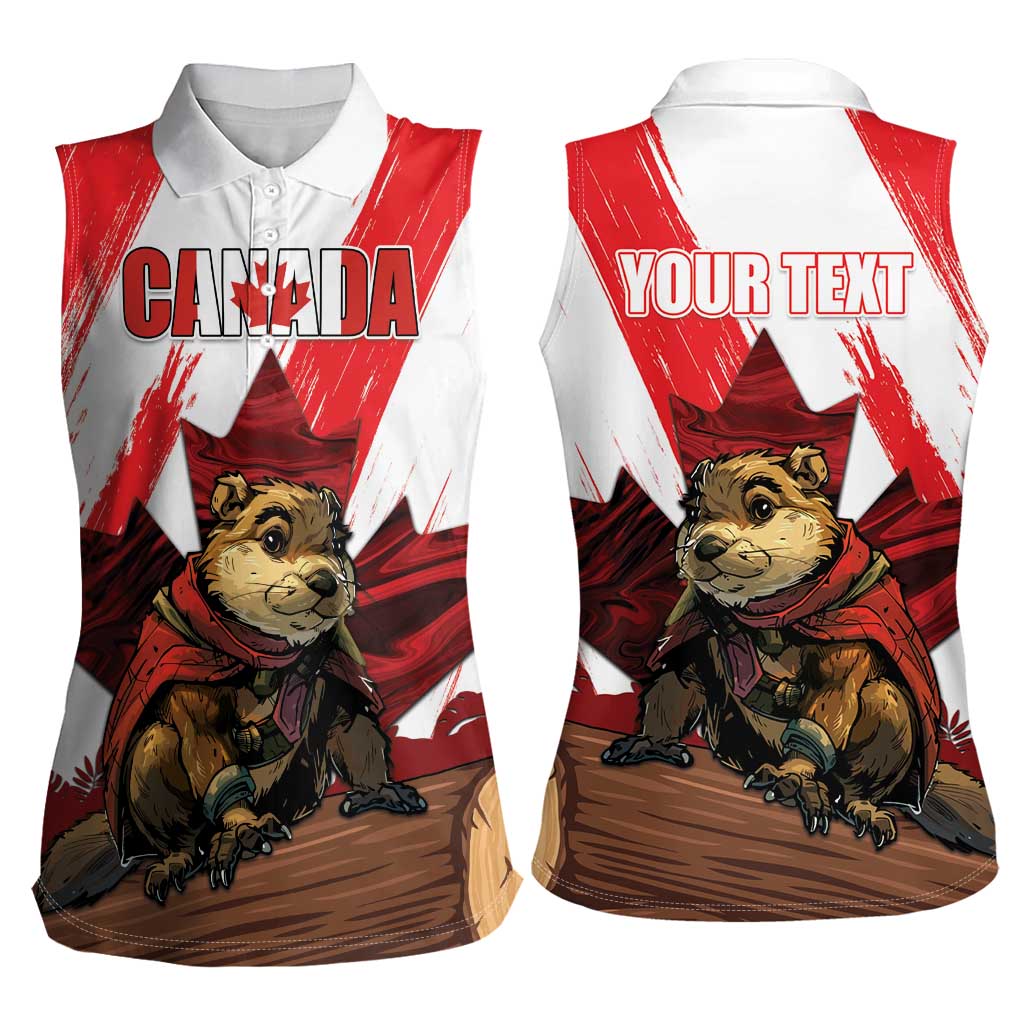 Personalised Canada Beaver Adventurer Women Sleeveless Polo Shirt With Maple Leaf