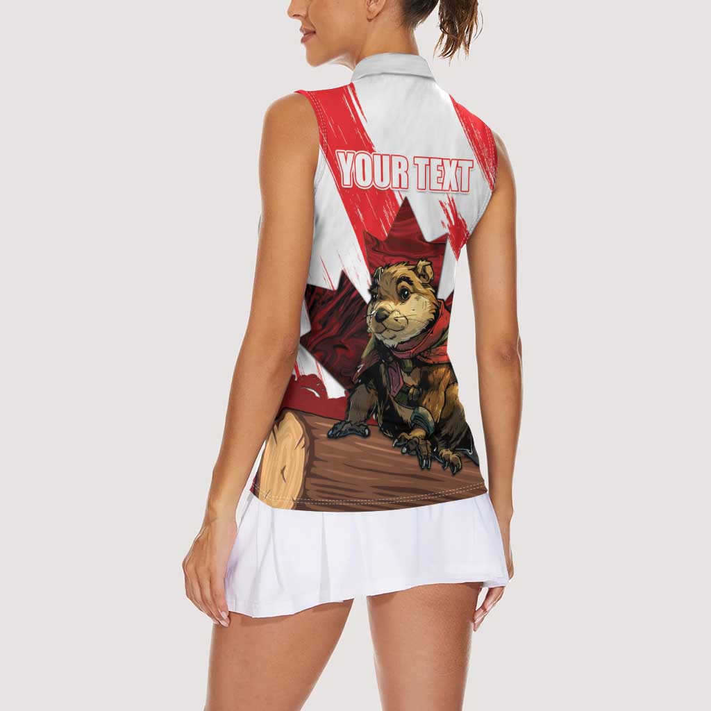 Personalised Canada Beaver Adventurer Women Sleeveless Polo Shirt With Maple Leaf