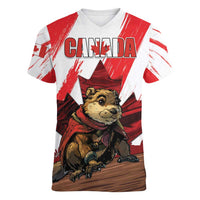 Personalised Canada Beaver Adventurer Women V-Neck T-Shirt With Maple Leaf