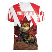 Personalised Canada Beaver Adventurer Women V-Neck T-Shirt With Maple Leaf