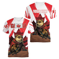 Personalised Canada Beaver Adventurer Women V-Neck T-Shirt With Maple Leaf