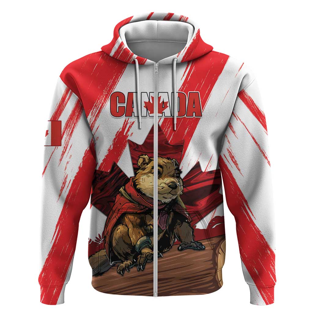 Personalised Canada Beaver Adventurer Zip Hoodie With Maple Leaf