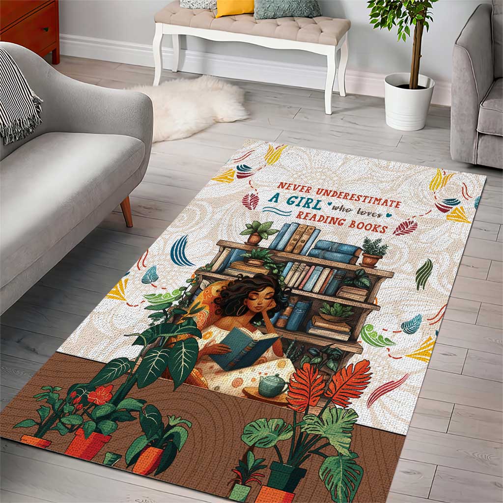 Never Underestimate A Girl Who Loves Reading Books Area Rug