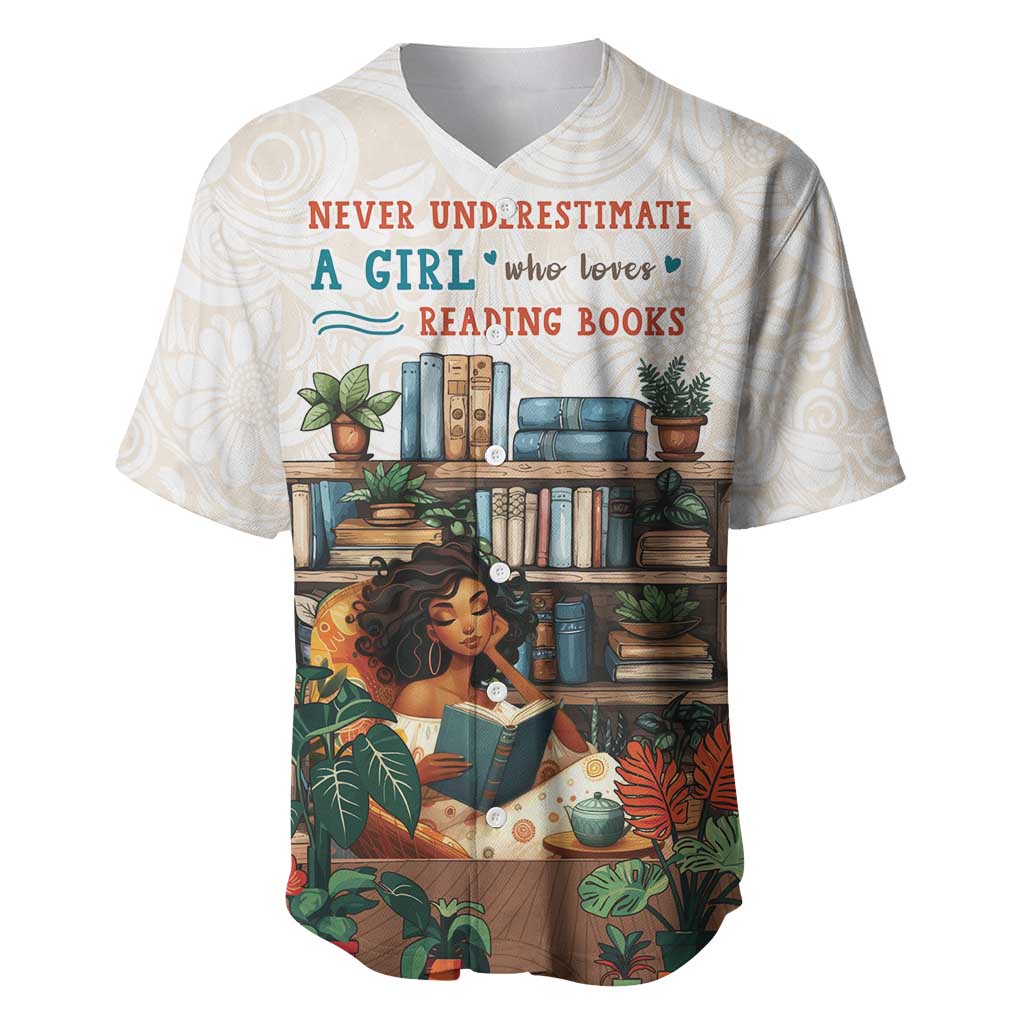 Never Underestimate A Girl Who Loves Reading Books Baseball Jersey