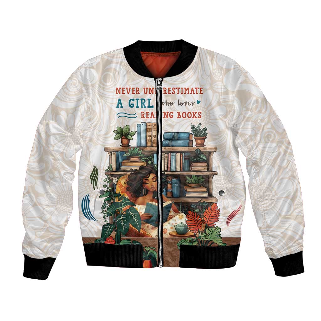 Never Underestimate A Girl Who Loves Reading Books Bomber Jacket