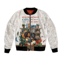 Never Underestimate A Girl Who Loves Reading Books Bomber Jacket