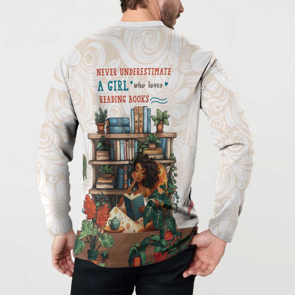 Never Underestimate A Girl Who Loves Reading Books Button Sweatshirt