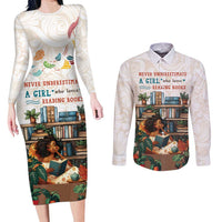 Never Underestimate A Girl Who Loves Reading Books Couples Matching Long Sleeve Bodycon Dress and Long Sleeve Button Shirt