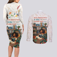 Never Underestimate A Girl Who Loves Reading Books Couples Matching Long Sleeve Bodycon Dress and Long Sleeve Button Shirt
