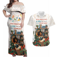 Never Underestimate A Girl Who Loves Reading Books Couples Matching Off Shoulder Maxi Dress and Hawaiian Shirt