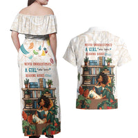 Never Underestimate A Girl Who Loves Reading Books Couples Matching Off Shoulder Maxi Dress and Hawaiian Shirt