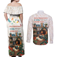 Never Underestimate A Girl Who Loves Reading Books Couples Matching Off Shoulder Maxi Dress and Long Sleeve Button Shirt