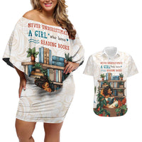 Never Underestimate A Girl Who Loves Reading Books Couples Matching Off Shoulder Short Dress and Hawaiian Shirt