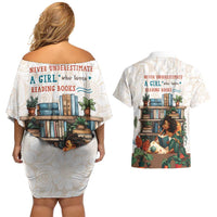 Never Underestimate A Girl Who Loves Reading Books Couples Matching Off Shoulder Short Dress and Hawaiian Shirt