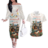 Never Underestimate A Girl Who Loves Reading Books Couples Matching Off The Shoulder Long Sleeve Dress and Hawaiian Shirt
