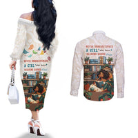 Never Underestimate A Girl Who Loves Reading Books Couples Matching Off The Shoulder Long Sleeve Dress and Long Sleeve Button Shirt