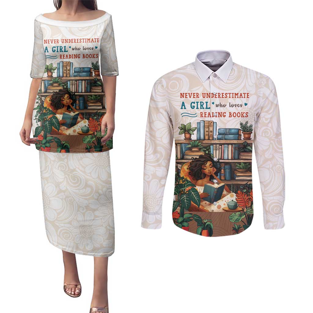 Never Underestimate A Girl Who Loves Reading Books Couples Matching Puletasi and Long Sleeve Button Shirt