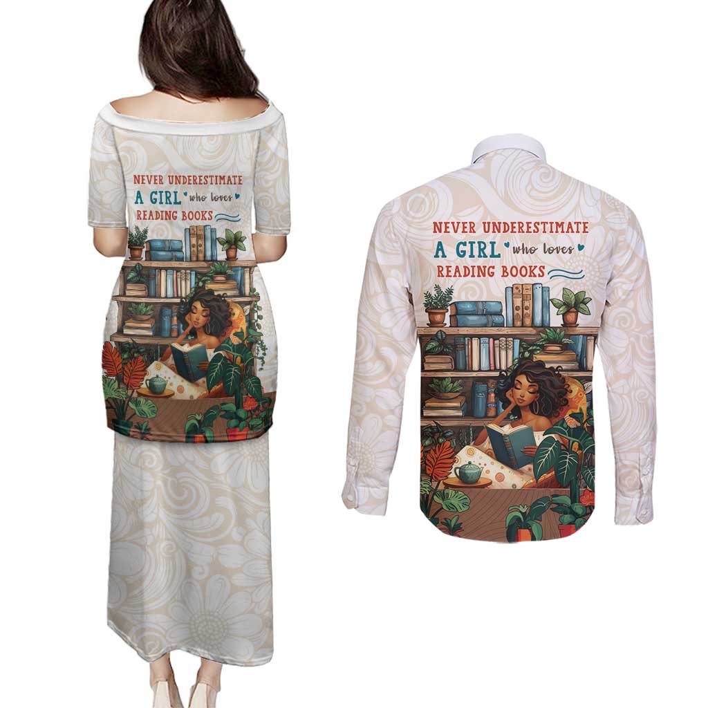Never Underestimate A Girl Who Loves Reading Books Couples Matching Puletasi and Long Sleeve Button Shirt