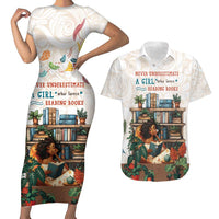 Never Underestimate A Girl Who Loves Reading Books Couples Matching Short Sleeve Bodycon Dress and Hawaiian Shirt